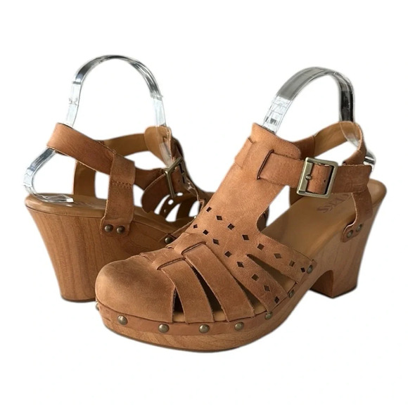 KORKS Augustine Cutout Platform Sandals Retro 70s Chunky Saddle Tan, Size 9 - Picture 1 of 15